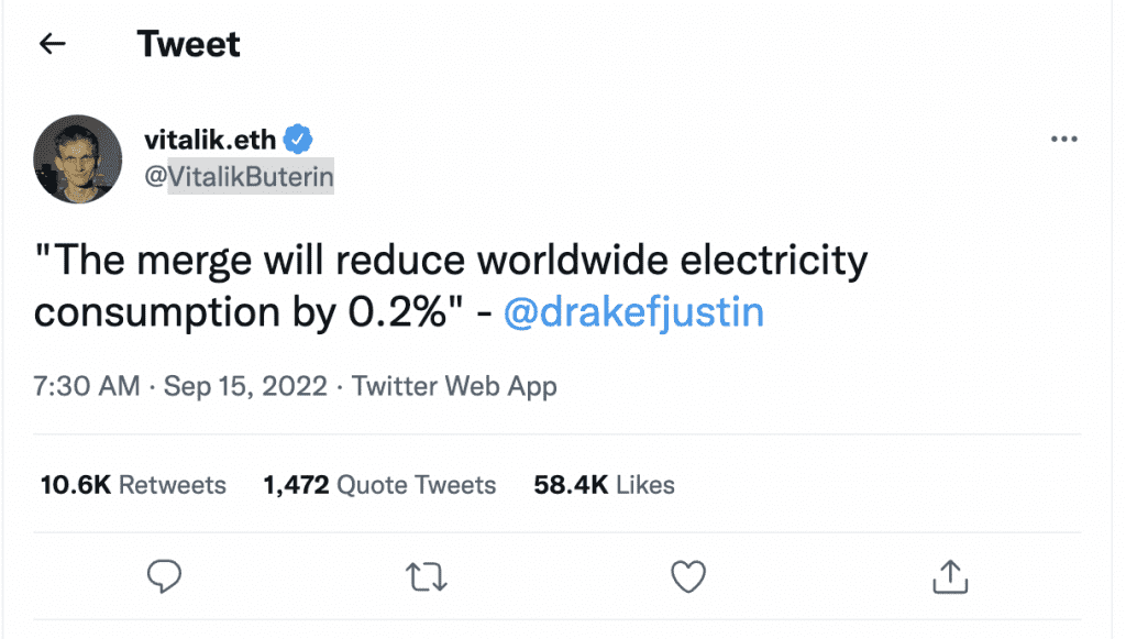 The ETH merge will reduce worldwide energy consumption